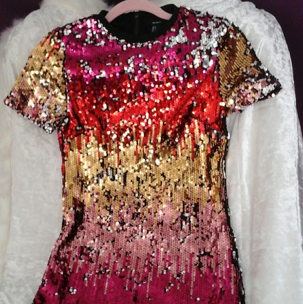 Multi-colored sequin mini sequin dress